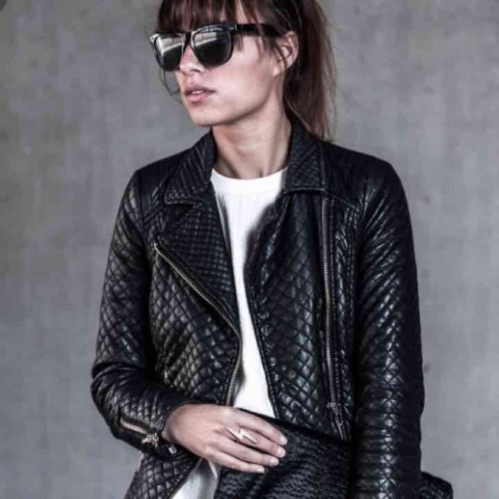 Zara Trafaluc quilted moto biker jacket black S - Picture 6 of 6
